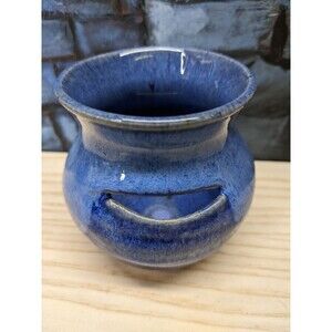 Vintage Artist Signed Studio Art Blue  Glaze Pottery Egg Separator Gift Handmade